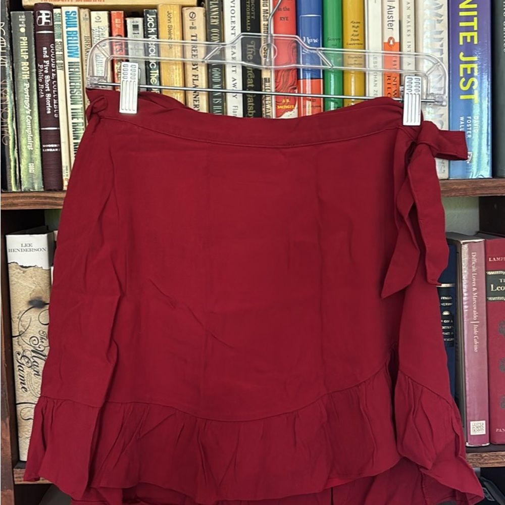 Sunday Best Red High-Low Wrap Skirt with Tie Waist